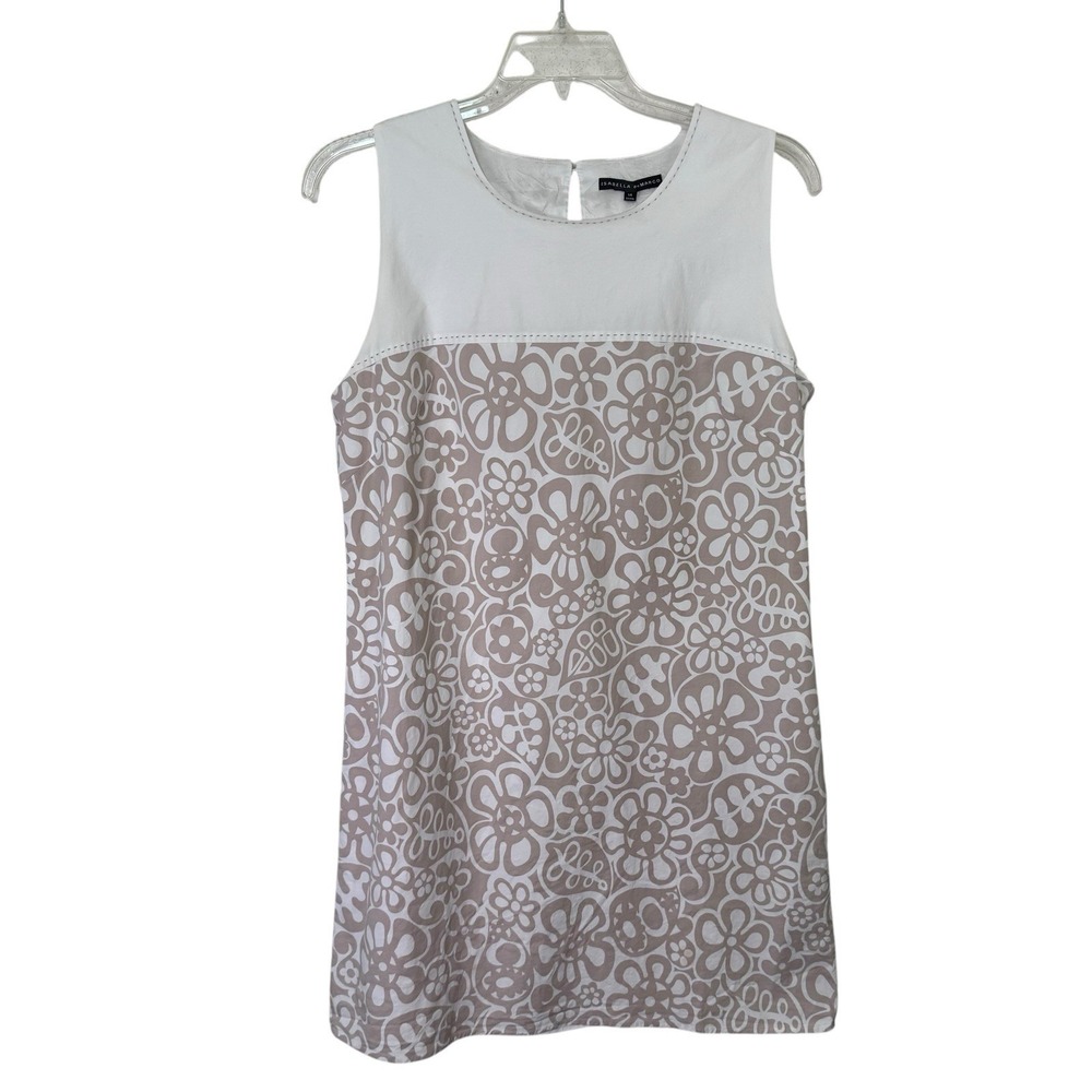 ISABELLA DeMARCO Dress Woman Size 14 Sleeveless 70's Print Sheath Dress Beige